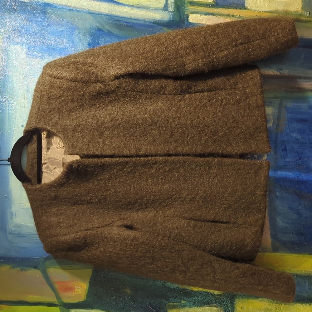 Vintage Lombardi Inc Dark Olive Open Front Mohair Lined Blazer Vintage Size 8
